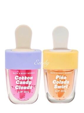 NEW Bath & Body Works Cotton Candy Clouds & Pena Colada Swirl Lip Oil Set Bundle